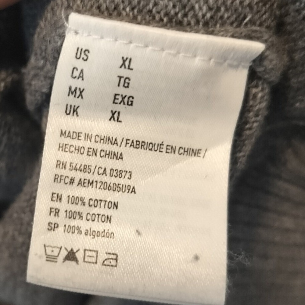 American Eagle Outfitters Men's XL Gray V Neck‎ Sweater Eagle Logo Cotton Blend - Picture 6 of 7